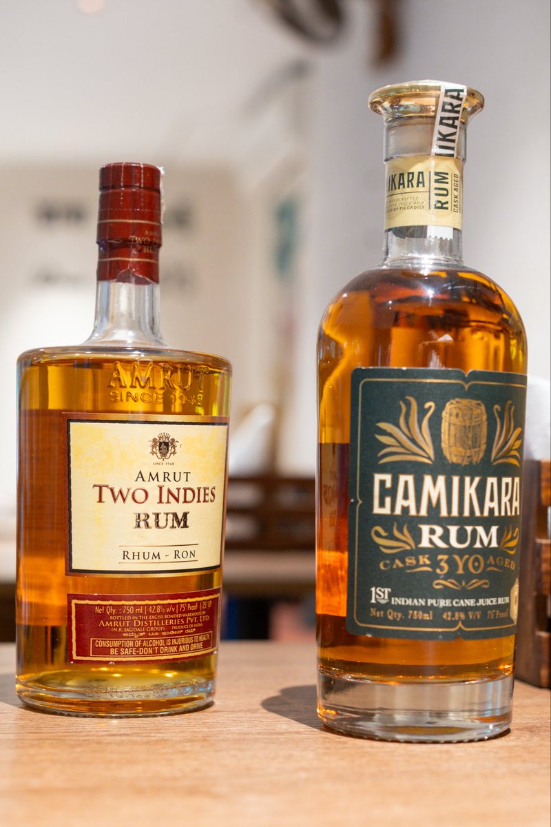 idlebrainjeevi's tweet photo. Picked up these two beauties from Goa recently - both are rums.

Camikara is India’s first rum crafted entirely from 100% sugarcane juice, produced by Piccadily Distillers.

Two Indies Rum comes from the house of Amrut, the makers of India’s celebrated single malt whisky.

Has anyone tried them yet?