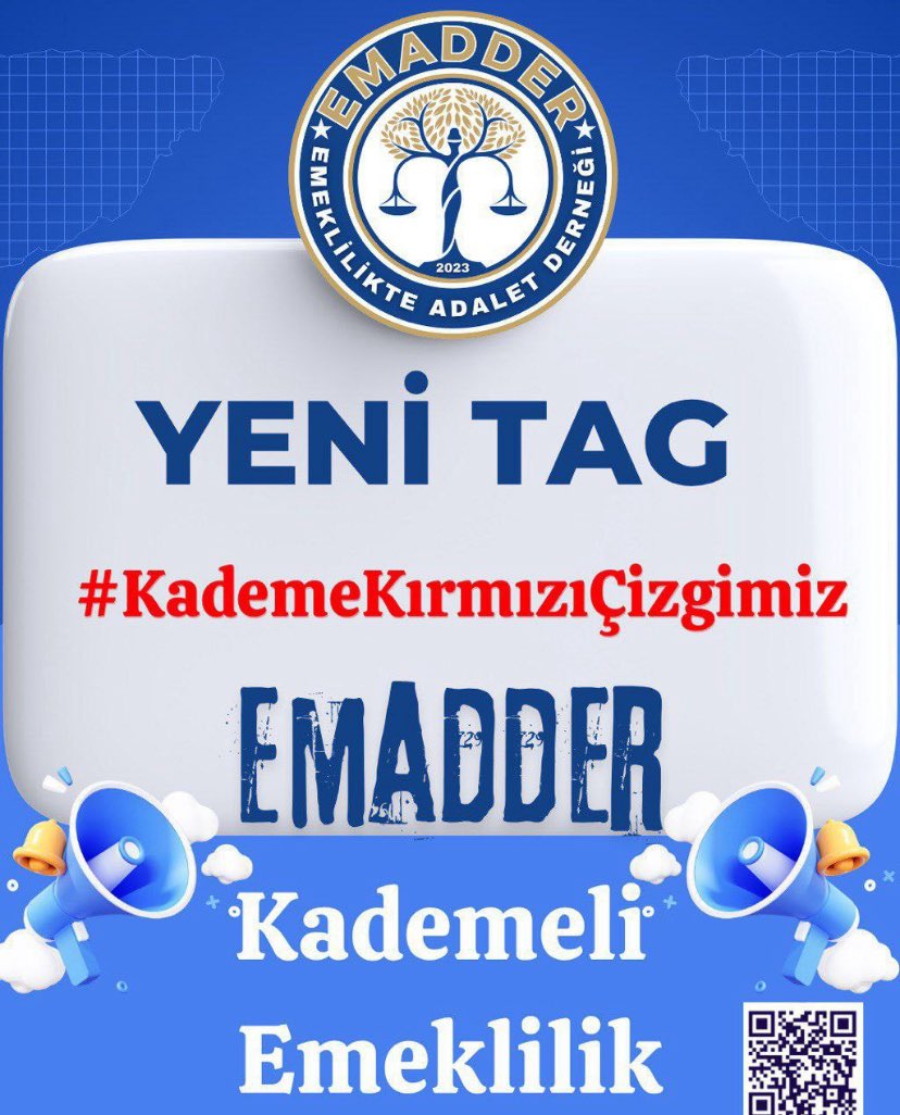‼️📣 YENİ TAG 📣‼️
👇👇👇👇👇👇
#KademeKırmızıÇizgimiz

Yıllardır alın teriyle, emeğiyle çalışan milyonlarca insan bir gün farkıyla 17-20 yıl geç emekli ediliyor.
Bu tablo, adaletin terazisini bozmuş, eşitlik ilkesini yok saymıştır!

Bizim için kademe bir ayrıcalık değil,
bedeli