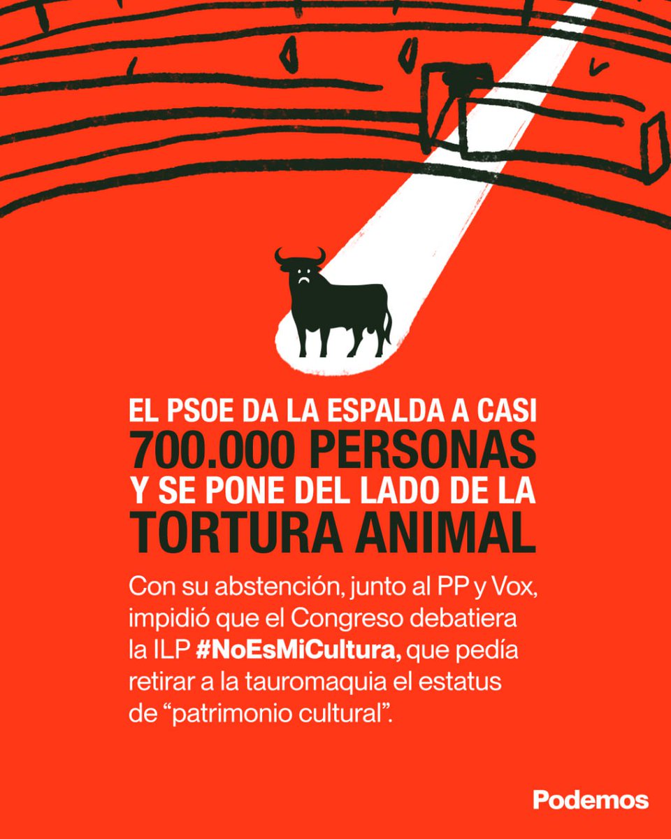 iuriamolero's tweet photo. Dice Sánchez en la SER que el PSOE "no tiene resuelto" el debate sobre la tauromaquia. (Pero, mientras tanto, vota en contra de todas las iniciativas que buscan acabar con la tortura animal). Qué vergüenza. https://t.co/qnlBVB2eSp