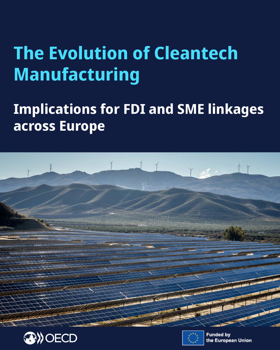 💡#SMEs are vital but under-engaged in cleantech manufacturing.

They make up about 95% of cleantech manufacturers but only 17% of exports.

Our NEW paper offers policy solutions🔗oecd.org/en/publication…