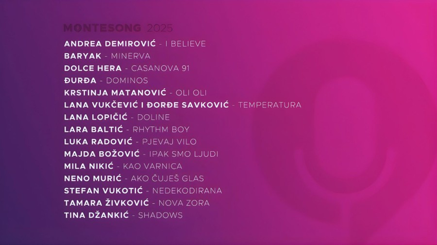 🇲🇪 RTCG have announced the artists and titles of the 15 entries participating in Montesong 2025 on their breakfast show Dobro jutro Crna Goro.

The lineup includes #Eurovision 2009 representative Andrea Demirović, Montesong 2024 third-placer Baryak and fan favourite Dolce Hera.