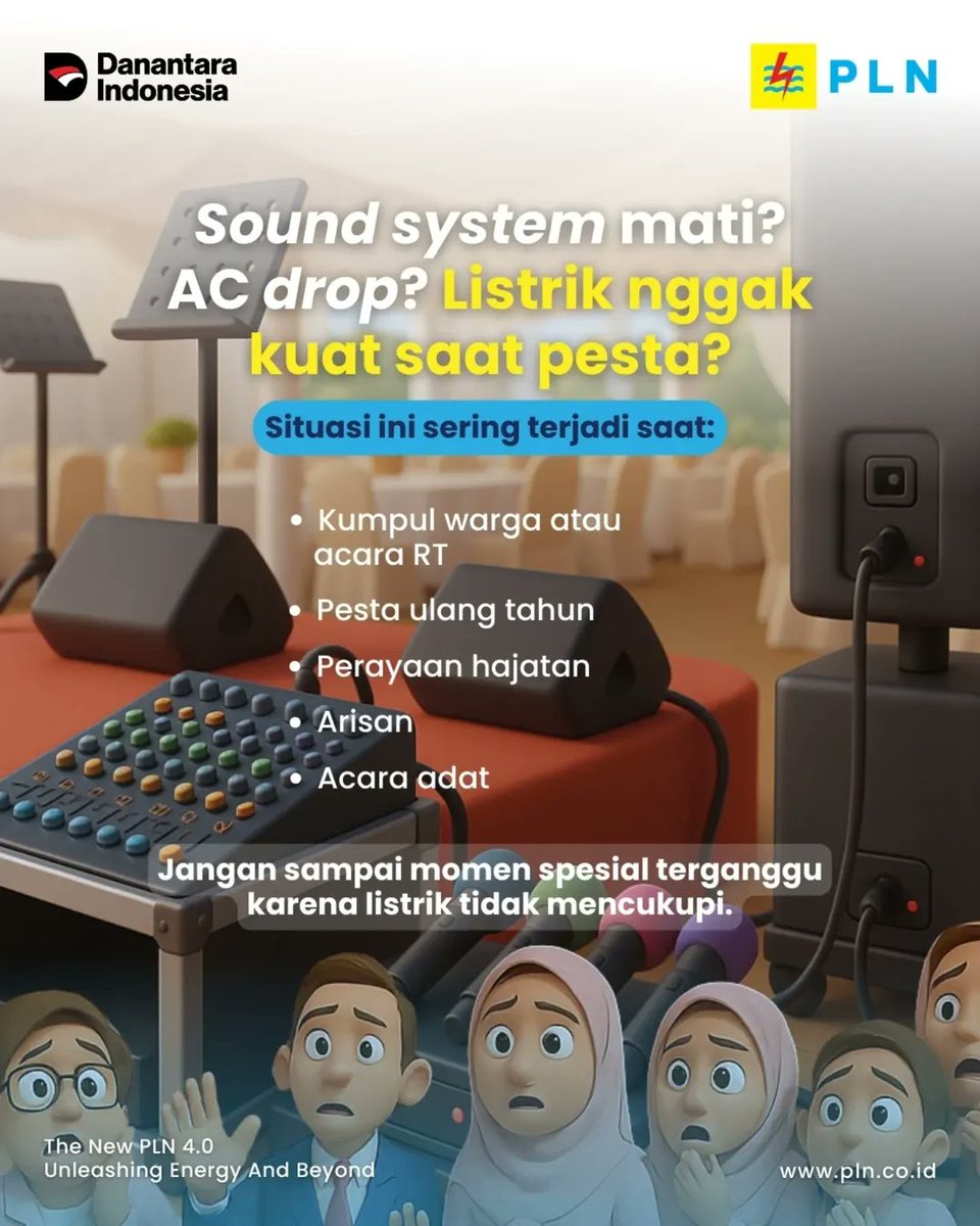 SahabatPLNJkt's tweet photo. Electrizen, butuh listrik untuk hajatan atau acara? Gunakan Penyambungan Sementara (PESTA) PLN lewat PLN Mobile.
Praktis, aman, dan bikin pesta kamu lancar tanpa khawatir listrik padam.
#PLNUntukSemua #PLNUntukIndonesia #TipsListrikPLN https://t.co/CViDTNjEPU