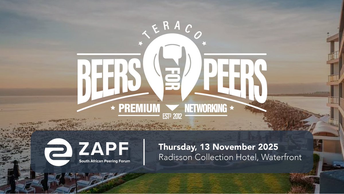 NAPAfrica and <a href="/TeracoDC/">@TeracoDC</a>  are sponsoring this year’s #BeersforPeers community social at the 9th South African Peering Forum (#ZAPF). Register at: teraco.co.za/events/beers-f…