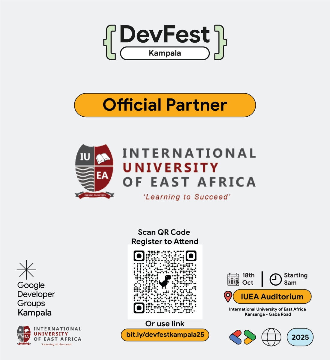 GDGCloudKampala's tweet image. You already know where the magic’s happening 👀 - @iuea_uganda !
Mark the spot, save the date, and get ready for #DevFestKampala25! 💻
Register here bit.ly/devfestkampala… to join us!
#GDGKampala