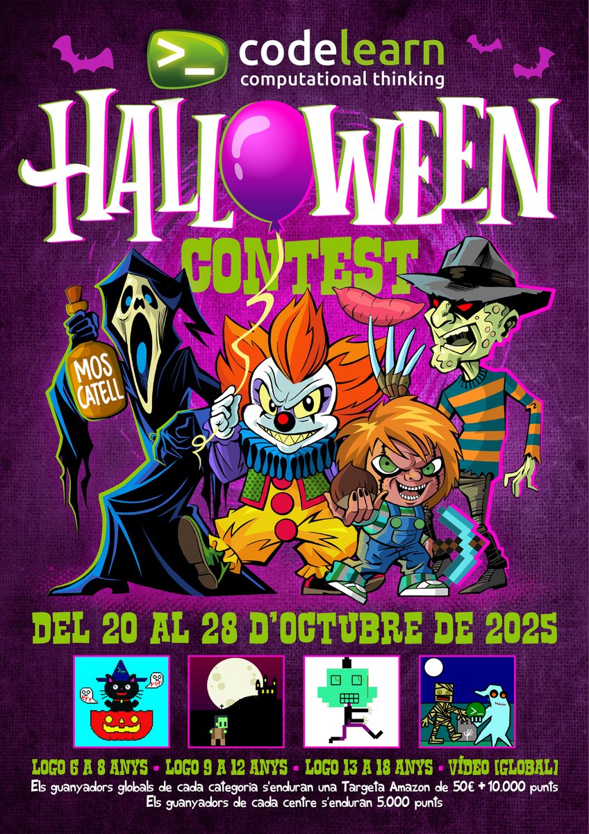 codelearn_cat's tweet image. Torna el Concurs de Halloween de Codelearn! Del 20 al 28 d'octubre, entra a la secció especial de la plataforma i participa-hi fent un dibuix amb Logo o editant un vídeo original. Com sempre, hi ha premis per als guanyadors! codelearn.cat/blog/concurs-d…