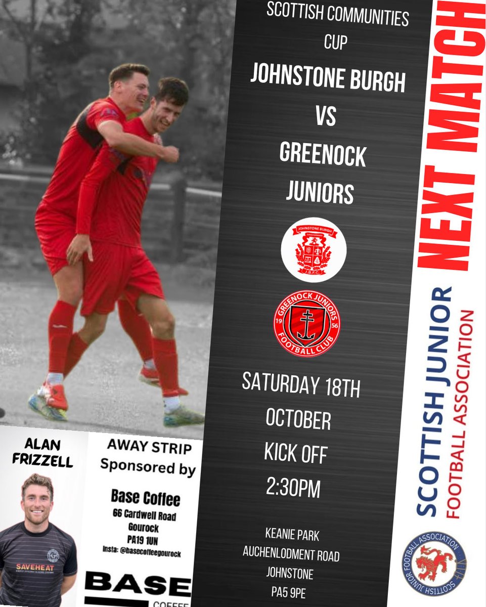 Next up for the ‘Nock is yet another tough away trip as we travel to Keanie Park this Saturday to face <a href="/johnstone_burgh/">Johnstone Burgh Football Club</a> in the <a href="/scottishjuniors/">Scottish Community FA</a> Communities Cup🏆