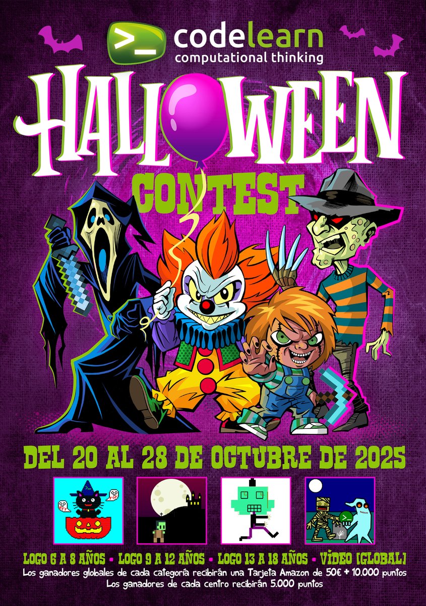codelearn_es's tweet image. ¡Vuelve el Concurso de Halloween! Del 20 al 28 de octubre, entra en la sección especial de la plataforma de Codelearn y participa haciendo tus dibujos con Logo o editando un vídeo de esta temática. Como siempre, ¡hay premios para los ganadores! codelearn.es/blog/concurso-…