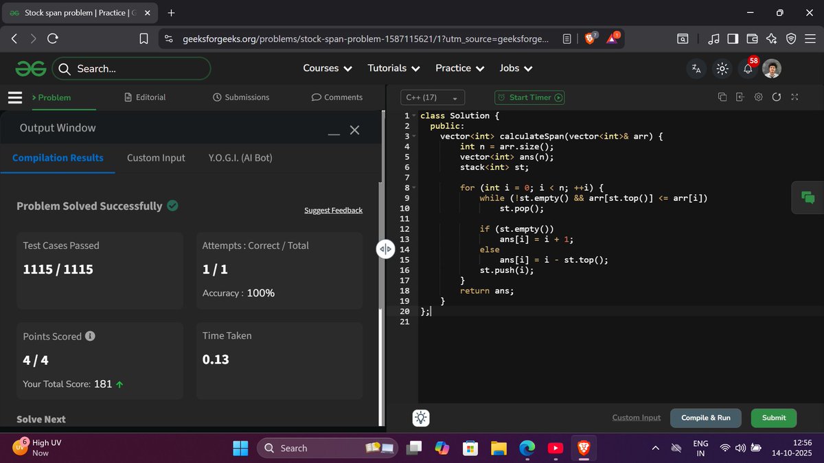 rupayan_sen_23's tweet image. #Day23 of #30daysOfCode challenge. Solved One problem from @geeksforgeeks
Problem Name: Stock Span Problem