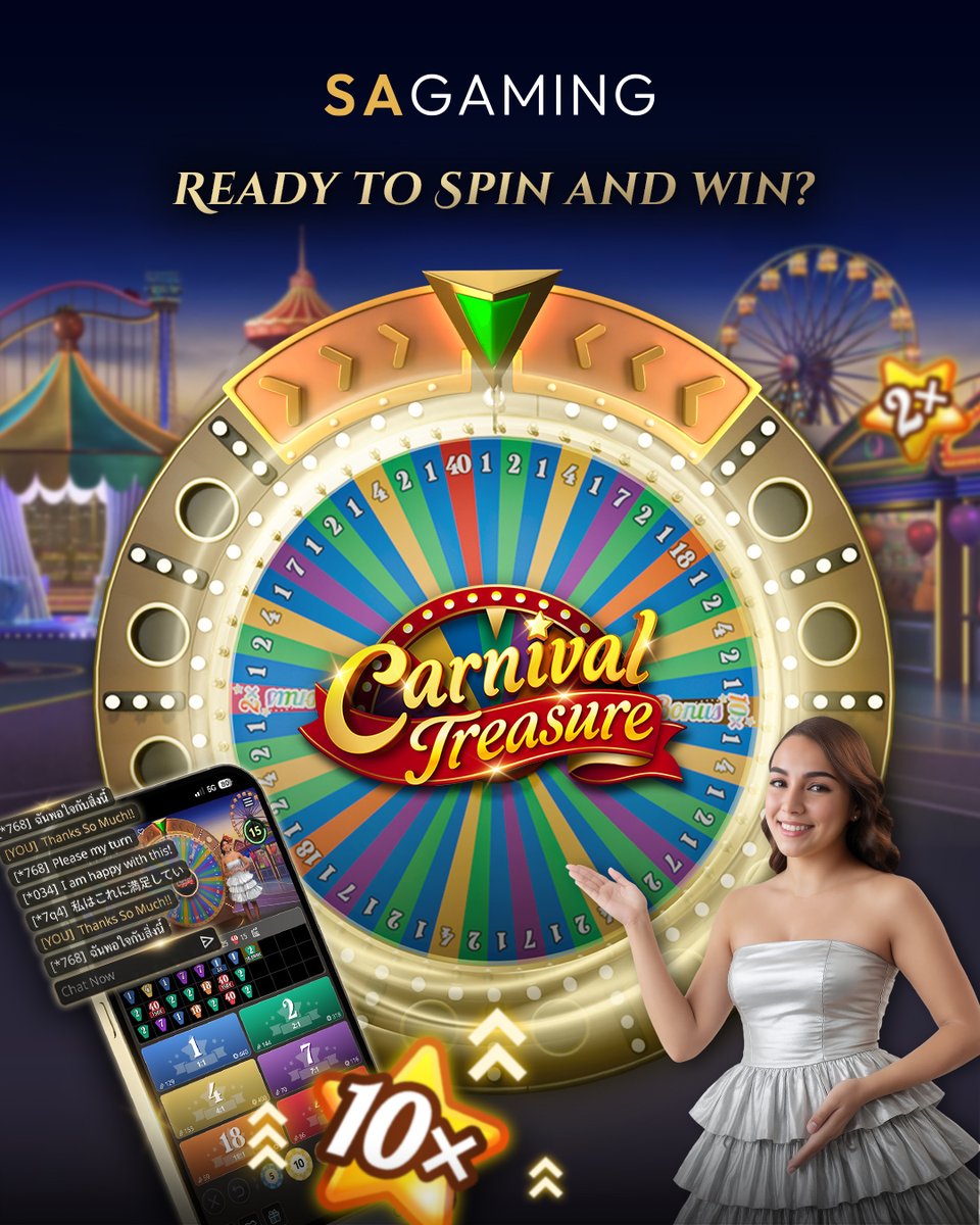 🚀 LAUNCHED: #SAGaming's #CarnivalTreasure. 

Fast-paced #MoneyWheel with escalating rewards &amp; stacking multipliers up to 10,000x! Drive player retention with interactive Chat Room &amp; Gifts feature 👉 bit.ly/3WDlmG4 

#ResponsibleGaming #OnlineCasinoGames #iGaming