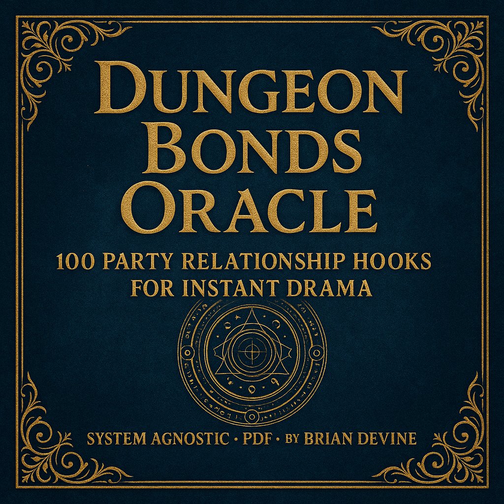 Dungeon Bonds Oracle is live. 100 party relationship hooks so your group clicks in 2 minutes. Launch discount for the first 50, ends 17 Oct. Grab it while you can! 
drivethrurpg.com/en/browse?disc… #TTRPG #GMtips #SessionZero