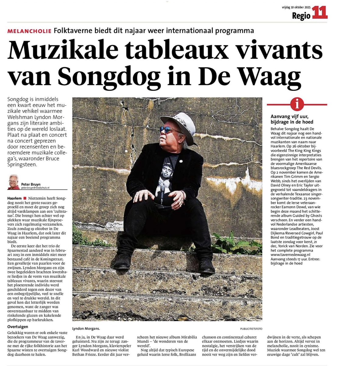 Preview in the Haarlems Dagblad for this coming Sunday 19th’s Songdog gig at De Waag in Haarlem - thank you Peter Bruyn