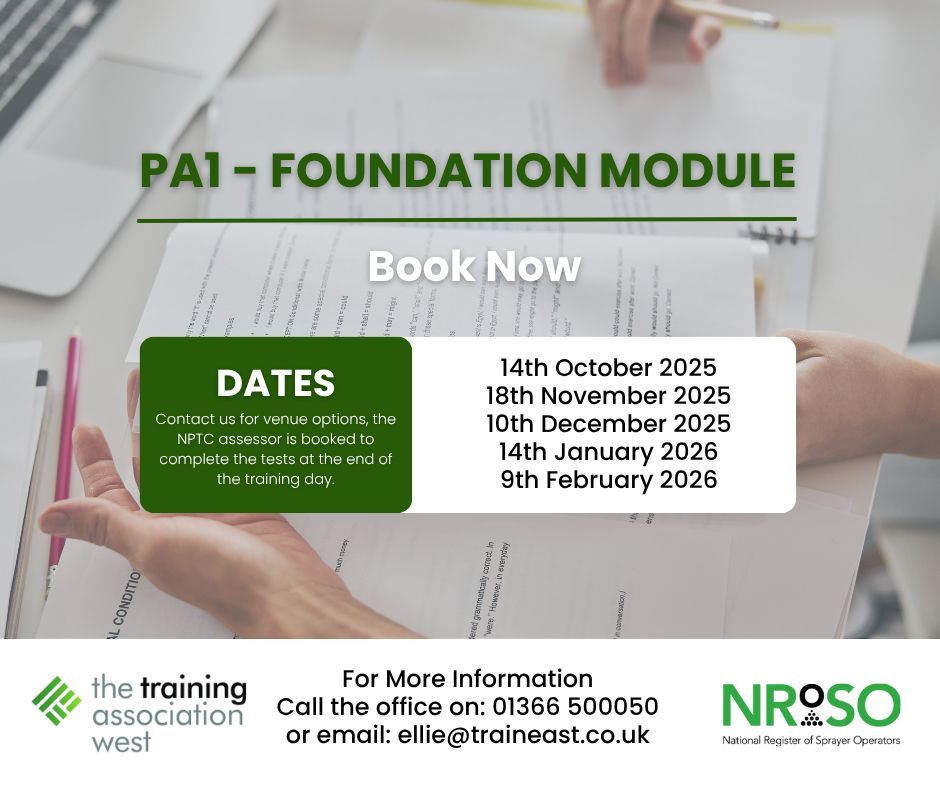 TtaWest's tweet photo. Today’s Highlighted Course: 'PA1 – Foundation Module'

Part of this season's Winter Training Programme – a theory-based course on pesticide selection, planning &amp; storage.

📅 Book Now: https://t.co/TNdNUYCy3M 

📖 View the full Training Programme: https://t.co/i1zVpruycR https://t.co/p9iM0uD9Wu