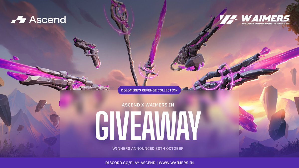 🚨 VALORANT GIVEAWAY 🚨

We’re giving away 1x DOLOMIRE’S REVENGE COLLECTION ⚔️🔥

How to enter:

⭐ Like this post
👥 Follow <a href="/play_ascend/">Ascend</a> &amp; <a href="/w_aimers/">WAimers</a> 
💬 Tag your duo in the comments
🎮 Join our Discord – link in replies

Winner announced 30th October.

#VALORANT #Giveaway