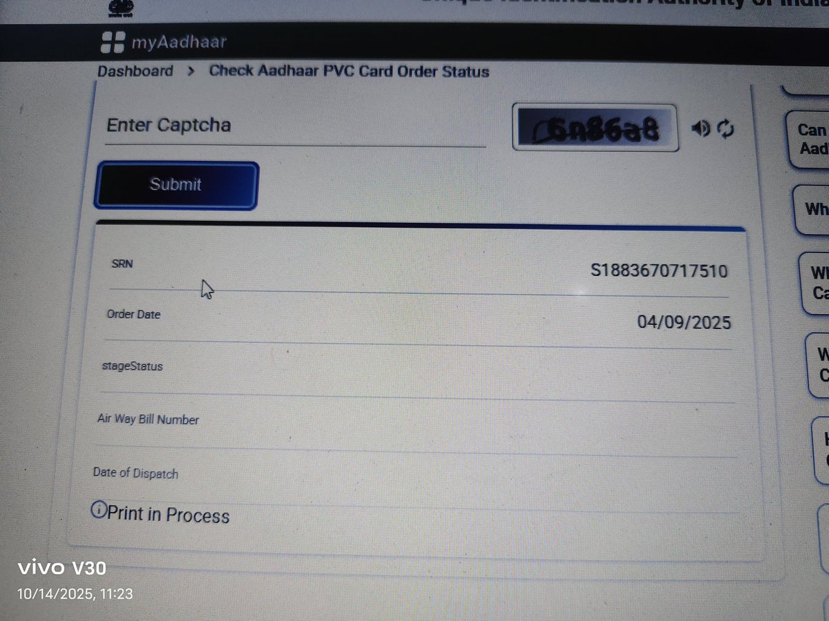 vinod22K's tweet image. I had ordered Aadhar PVC card from UIDAI on 04/09/2025, it is still in the printing process. Then I applied again on 30/09/2025, it is also in the printing process. They take the money and do not give the card (1) S1883670717510 (2nd) S1841730853500 @UIDAI @UPGovt #uidai #UPDATE