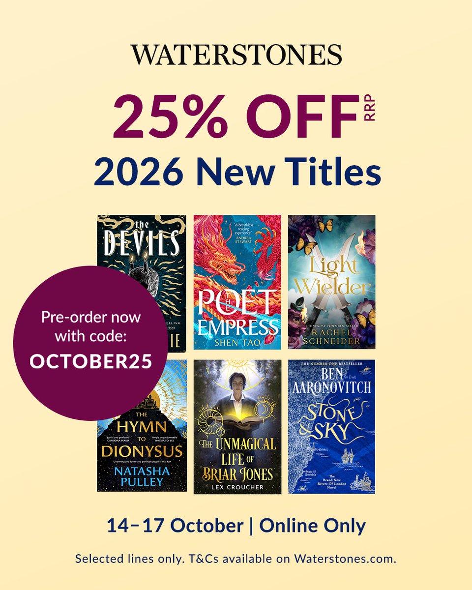 WATERSTONES' 25% OFF SALE EVENT 🚨

Our major 2026 releases are all 25% off at <a href="/Waterstones/">Waterstones</a> until Friday! Just use OCTOBER25 at the checkout: brnw.ch/21wWB86