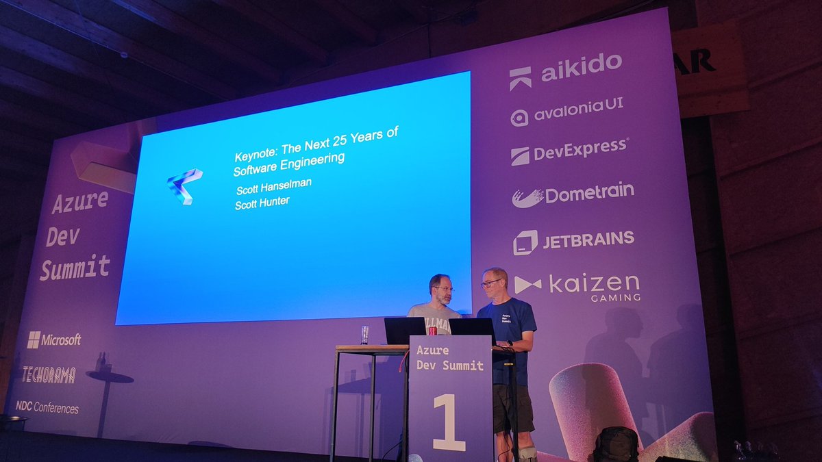WorkingHardInIT's tweet image. Next up at #AzureDevSummit the one and only @shanselman Scott Hanselman &amp;amp; @coolcsh Scott Hunter presenting the next 25 years in tech. #MVPBuzz