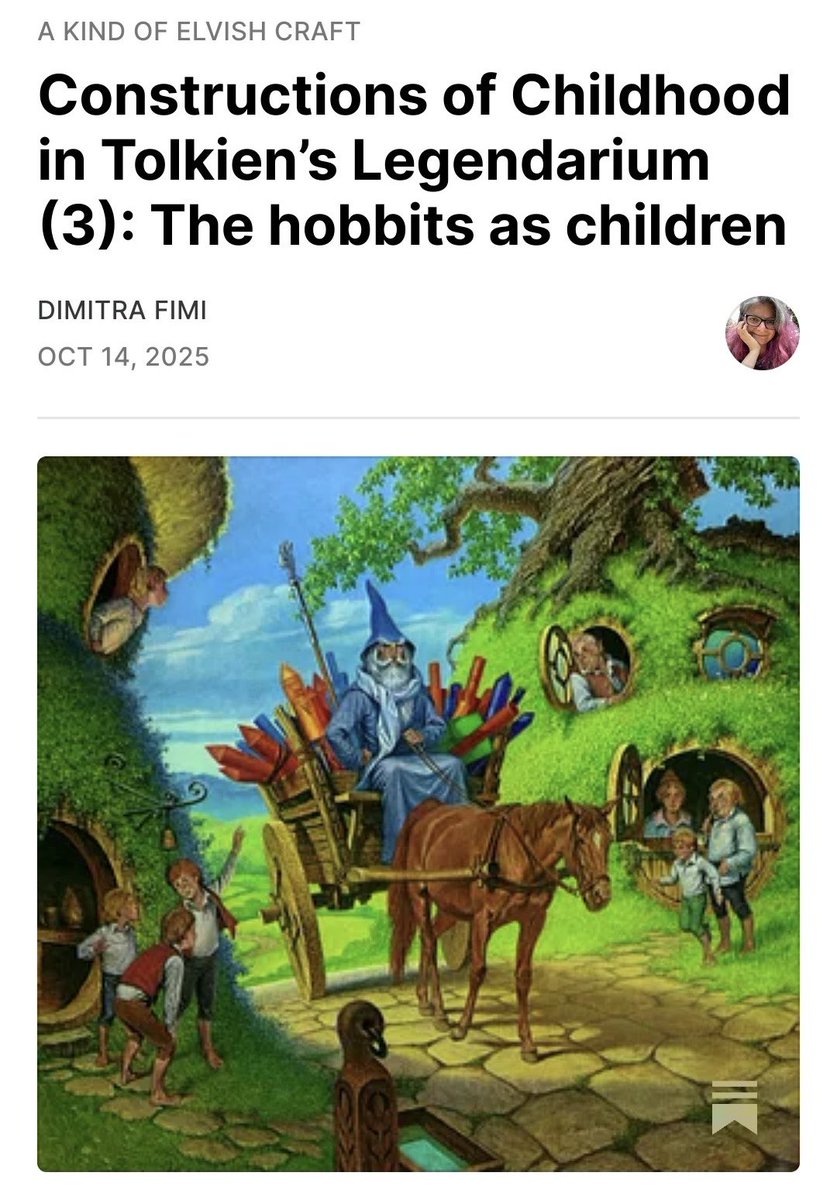 The 3rd and final part of my piece on constructing childhood in Tolkien’s legendarium is now out, this time focusing on hobbit childhoods and hobbits *as* children.
@uofgfantasy <a href="/TolkienSociety/">Tolkien Society</a> 
#TolkienTuesday #TolkienTrewsday 
Link in 2nd tweet
