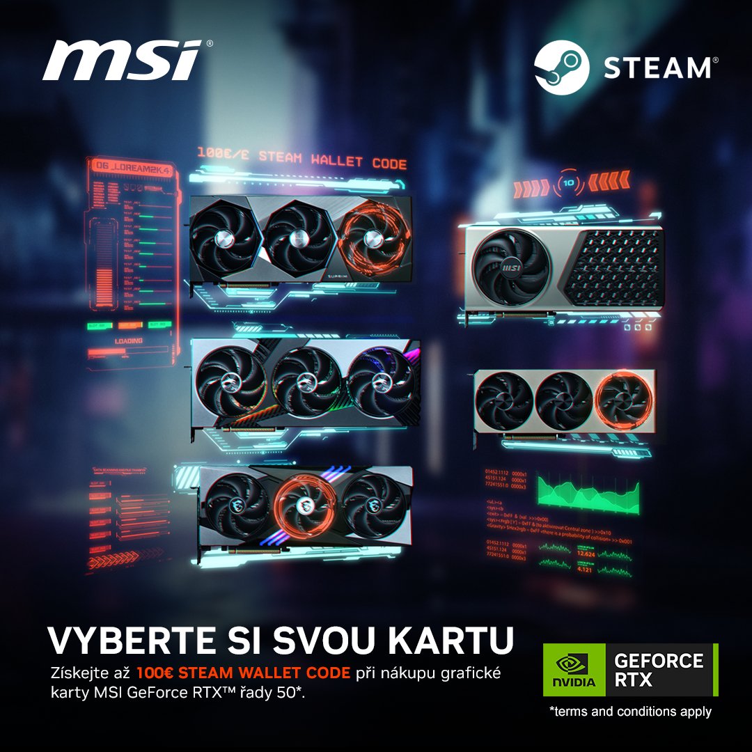 Je čas si udělat radost! 🛒
Od 17. 10. do 31. 11. vám nabízíme až 100 € na Steam 🎁 s nákupem vybraných grafických kartet MSI Geforce RTX řady 50! Napište nám do komentáře, kterou hru si za tyto peníze pořídíte! 👾
Více informací: msi.gm/S7CF5433

#MSIxSTEAM100