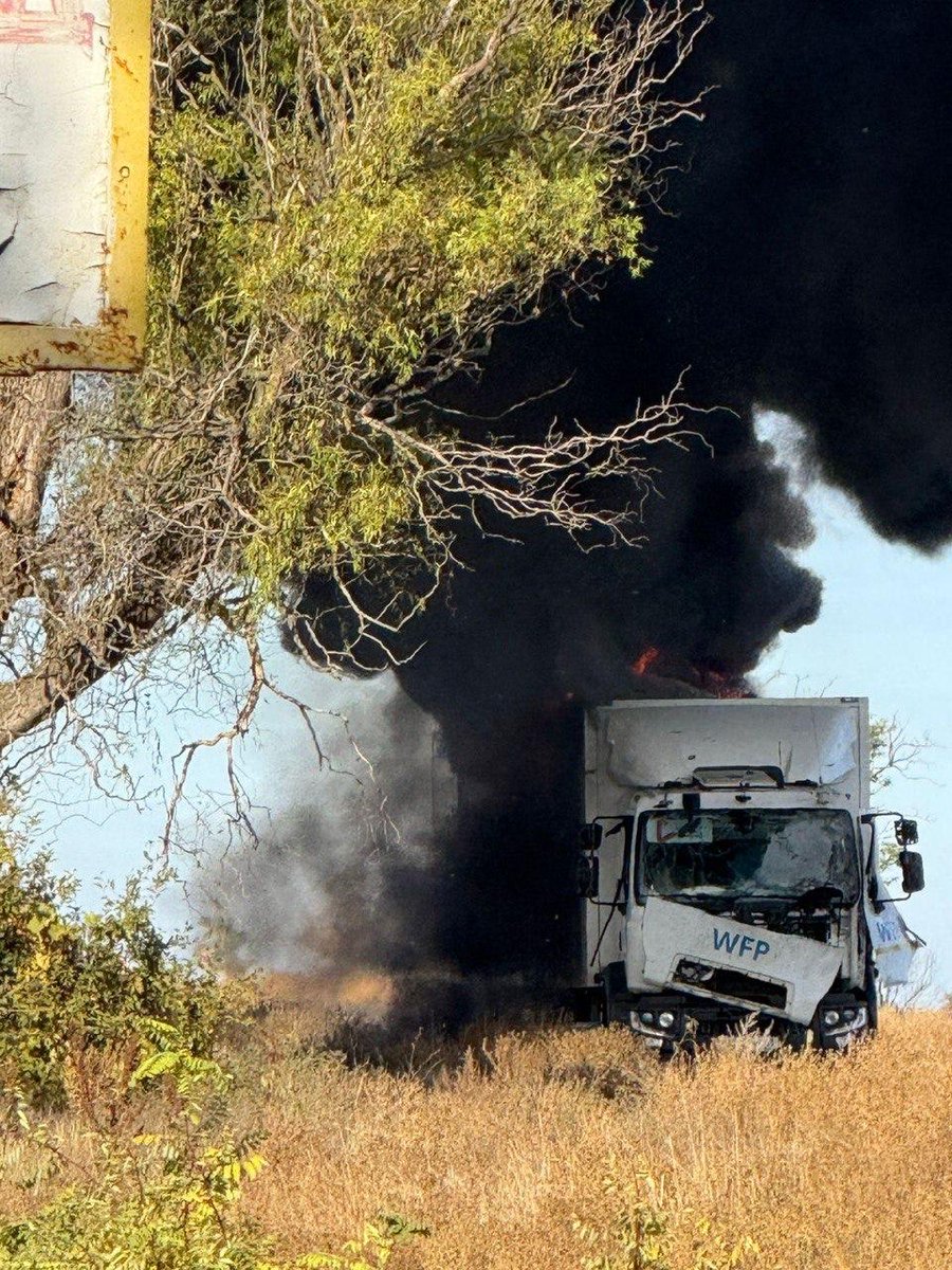 Anton Gerashchenko (@gerashchenko_en) on Twitter photo Russia attacked UN trucks carrying humanitarian aid in the Kherson region.
One of the four vehicles was completely burned down, and another was seriously damaged due to drone attacks and artillery shelling.
Russia continues causing grief to Ukrainian civilians. Russia attacked UN trucks carrying humanitarian aid in the Kherson region.
One of the four vehicles was completely burned down, and another was seriously damaged due to drone attacks and artillery shelling.
Russia continues causing grief to Ukrainian civilians.