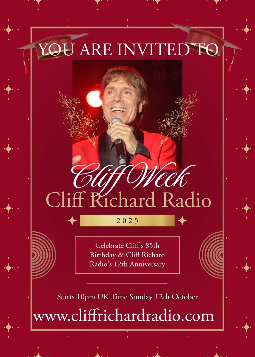 It's great that The Cliff Richard Show©️ on CRR- The World’s Only Cliff Richard Radio Station coincides with Cliff's birthday tonight, so 
The Dutch Team is pulling out all the stops for over 2 hours starting at 8 p.m. UK time with a fantastic birthday show🎉 and a special guest!