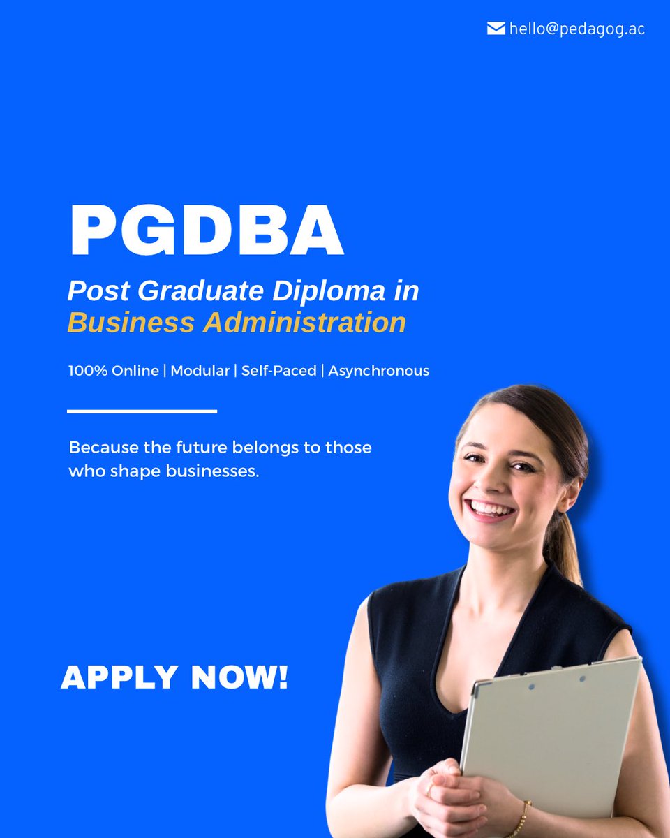 pedagog_ac's tweet image. Shape your future with the PGDBA: Post Graduate Diploma in Business Administration. 🚀
100% Online, Modular, Self-Paced, and Asynchronous. 

🎓Apply Now!
    Hello@pedagog.ac

#PGDBA #OnlineLearning #BusinessLeader #SelfPacedLearning #FutureofBusiness #CareerGoals
