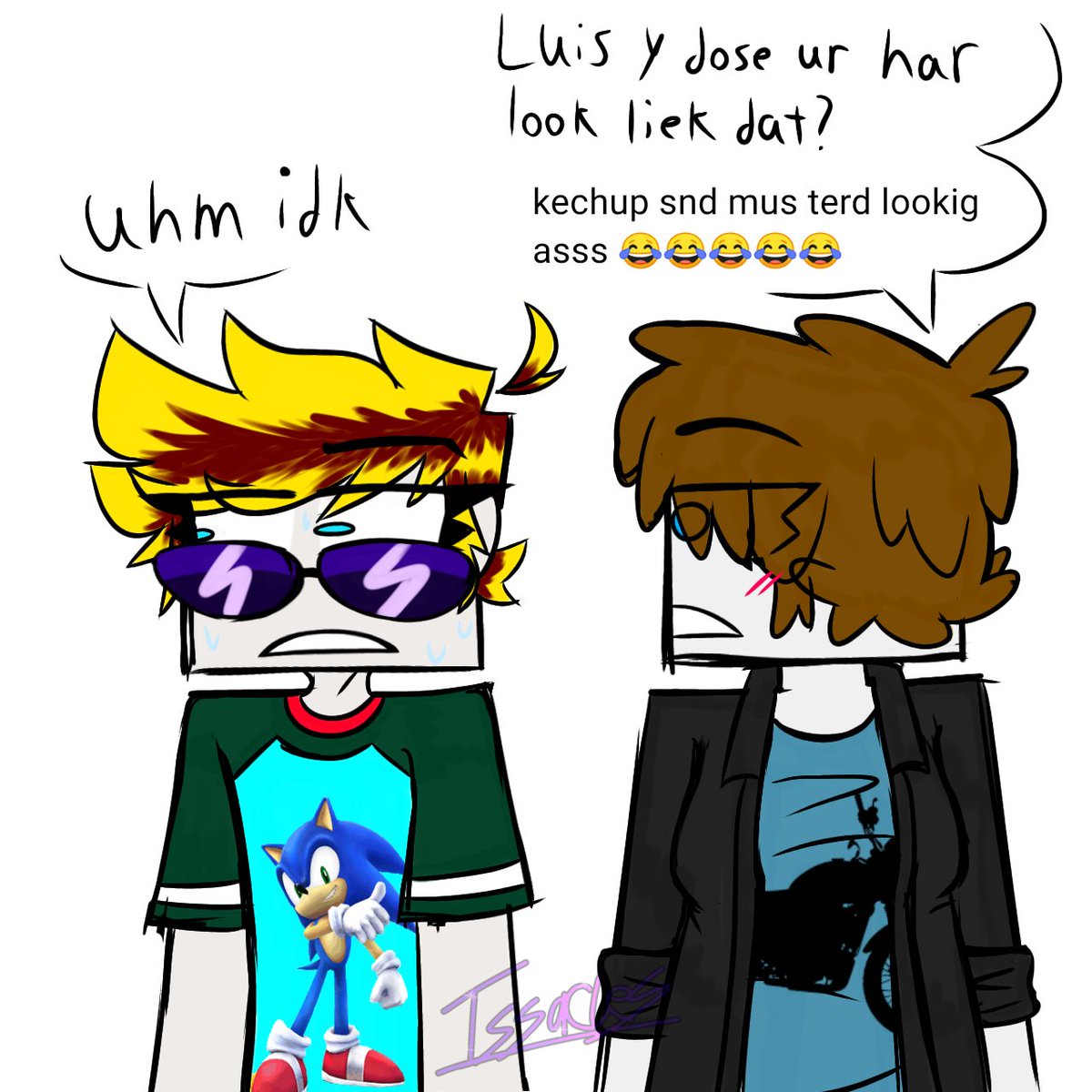 Issaclesss's tweet photo. I have a new theory what if luis' hair is actually red like his eyebrows and he just dyes/bleaches it blonde to make himself look cooler (cause the ladies love tall blonde guys) #flamtwt https://t.co/oPrBLdNtDR