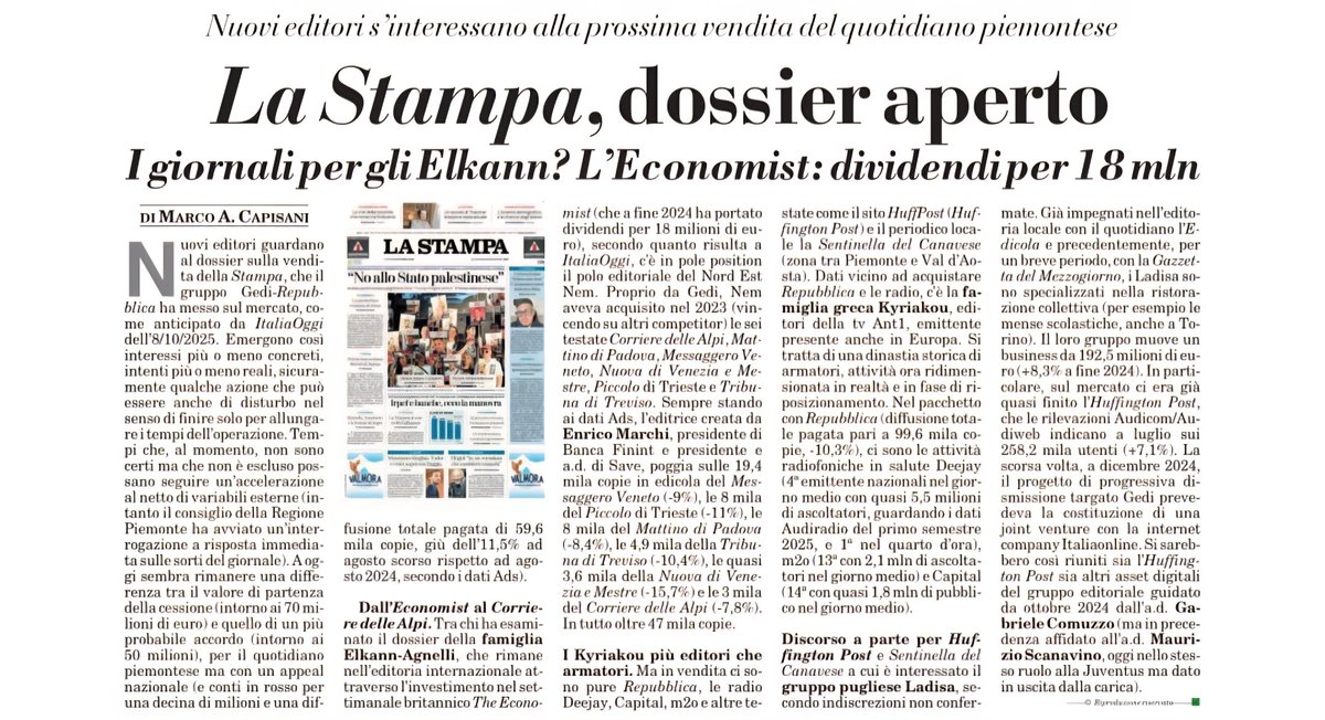 Stampa - Repubblica, tutte le curiosità sulle cessioni del Secolo (non il XIX°, quello già venduto).
Dagli armatori poco armatori e  più editori fino alla richiesta per la Stampa e ai numeri delle radio Deejay &amp; co ...
#rassegnastampa <a href="/ItaliaOggi/">ItaliaOggi</a>