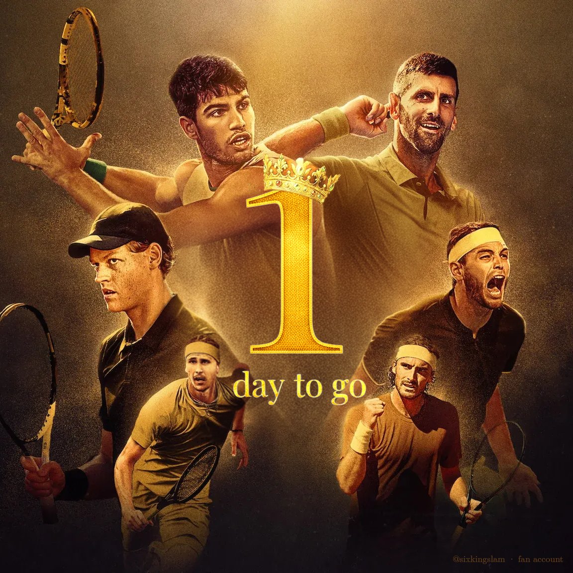 ⚔️ “The court is dark and full of Kings.” 👑
One day to go.
#SixKingsSlam | 15–18 OCT 2025 | ANB Arena, Riyadh
Novak Djokovic · Carlos Alcaraz · Jannik Sinner · Alexander Zverev · Taylor Fritz · Stéfanos Tsitsipás
📺 Live on Netflix