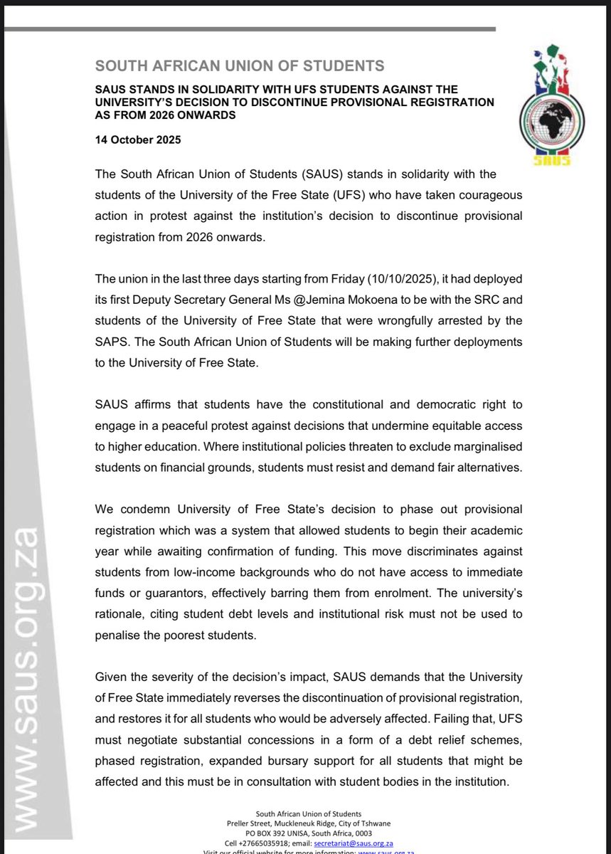 South African Union of Students tweet media