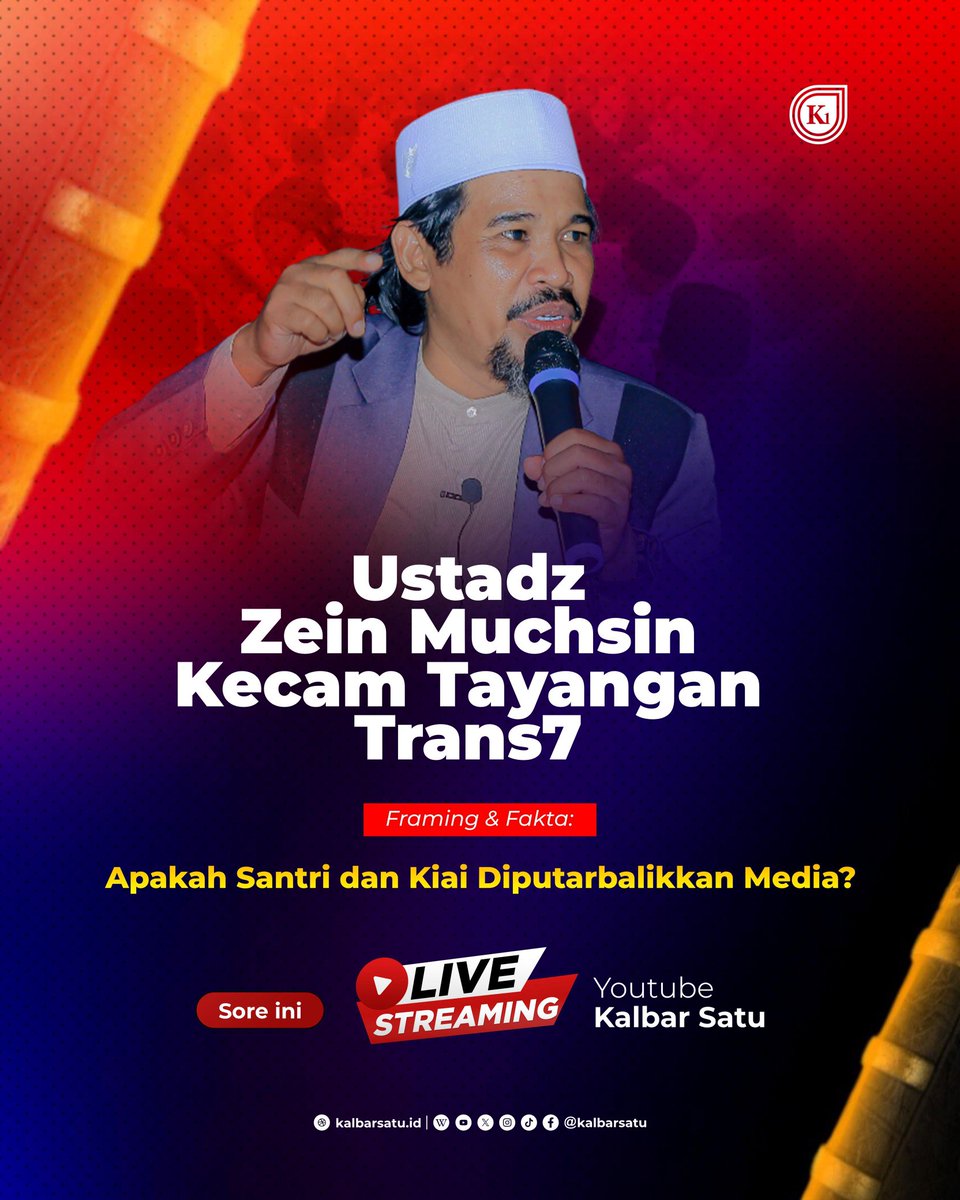 📢 #BoikotTrans7 Mulai Menggema!

Ustadz Zein Muchsin angkat suara menanggapi tayangan kontroversial Trans7 yang dinilai menyudutkan santri dan kiai.
Apakah ini bentuk framing media atau justru ada fakta lain yang perlu kita ketahui?