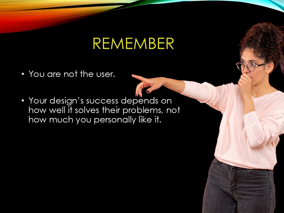 _MaeTech's tweet image. Day 10/60
RULES OF UI UX DESIGN
Rule 1 – Put the User First: The Heart of UI/UX!
Remember: YOU ARE NOT THE USER. Your design’s success depends on how well it solves THEIR problems, not how much you personally like it.
#UIUX #UserCenteredDesign #DesignPrinciples #UXResearch