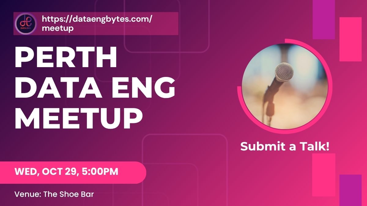dataengbytes's tweet image. Join us at the October Edition of the Perth Data Engineering meetup
meetup.com/perth-data-eng…