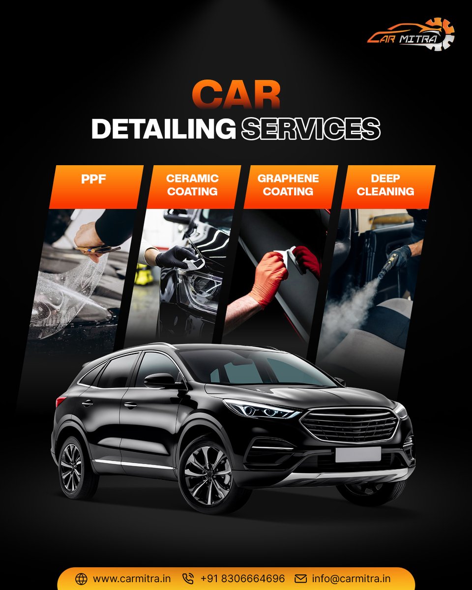Give your car the care it deserves! From PPF to deep cleaning, we’ve got your ride covered inside and out. 💯💫🚘 

#cardetailing #ppf #ceramiccoating #graphenecoating #deepcleaning #ludhiana #jaipur #agra #CarMitra #CarDetailing