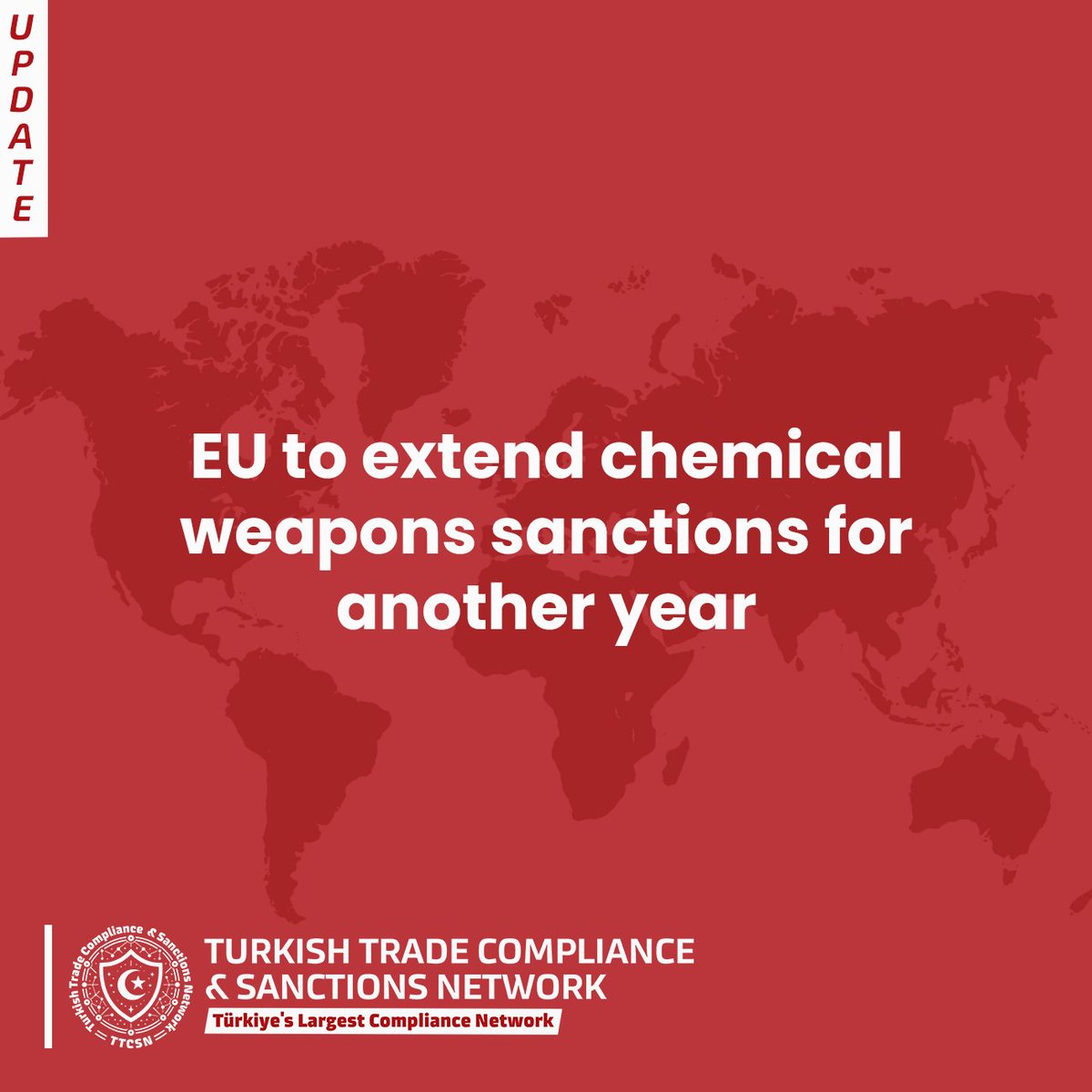 ttcsnetwork's tweet image. The European Union is poised to renew its sanctions targeting use and proliferation of chemical weapons for an additional year. 

#TTCSN #TürkiyeTradeCompliance #ExportControl #SanctionsUpdate #USA #OFAC #EU #UK #BIS #OFSI #Herdem #ComplianceNetwork #TurkishTrade #Russia