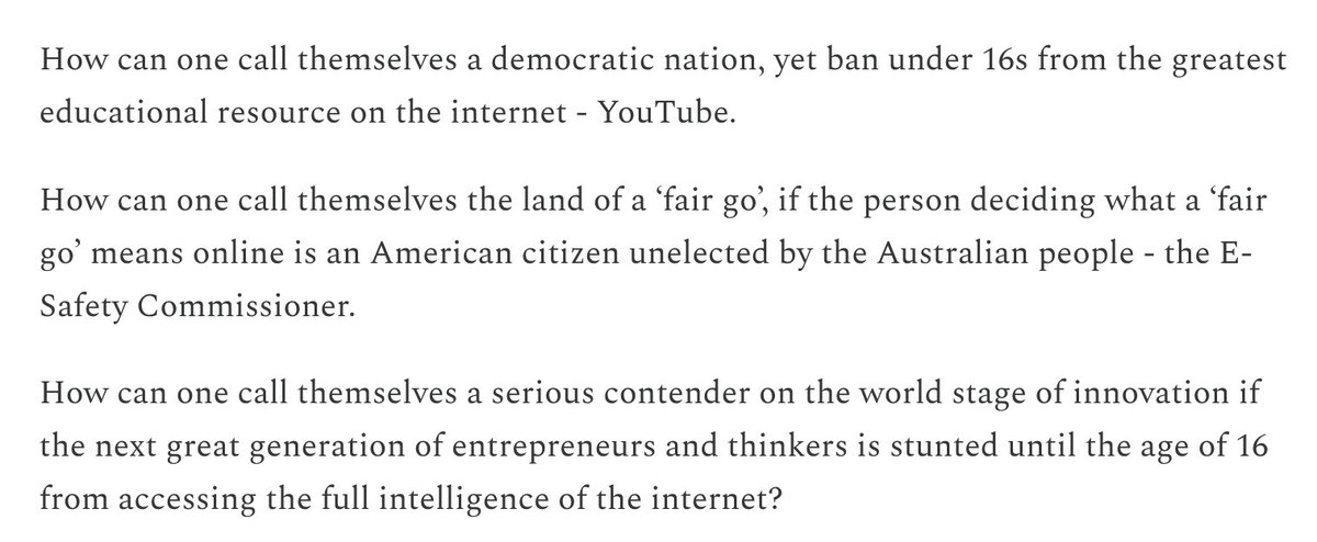 Australia's social media ban for under 16's is an undemocratic disgrace, befitting of a government whose only purpose is to gain and retain power for themselves.

The government decided to spend $14m of your money, during a housing crisis and cost of government crisis, on pure