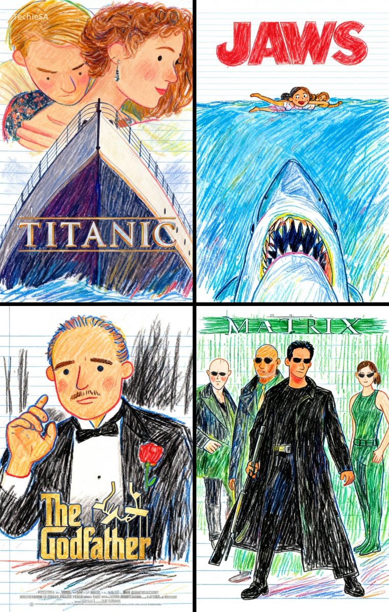 TechieBySA's tweet image. Kid-drawn Movie Posters by Seedream edit on @BasedLabsAI ✏️🎨
Prompt👇🏻