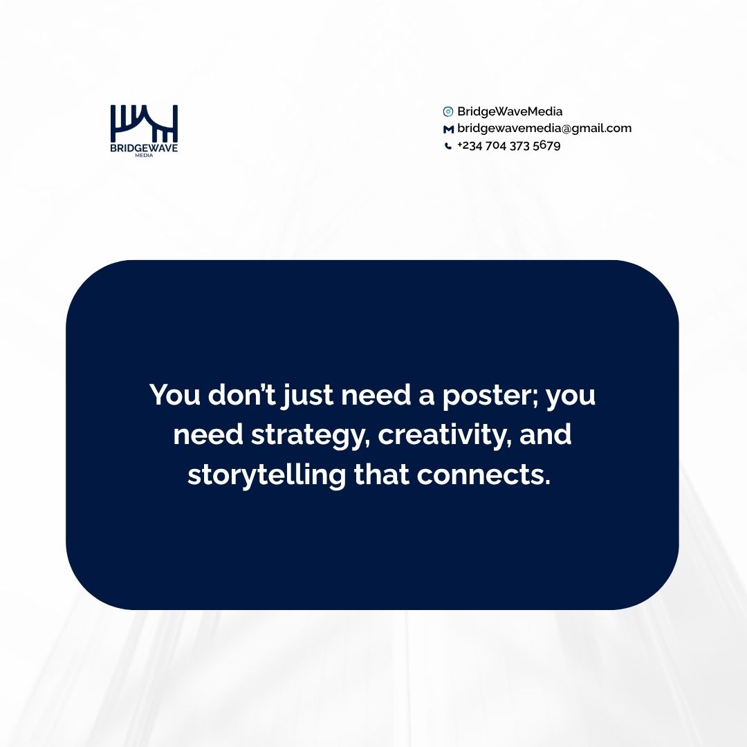 BridgewaveMedia's tweet photo. You don’t just need content; you need strategy, clarity & results.
At Bridgewave Media, we help your brand show up & stand out with design, storytelling & consistency that delivers. 💥
#BridgewaveMedia #SocialMediaThatWorks #ContentWithPurpose #ContentStrategy https://t.co/Gh4JvXSbqu