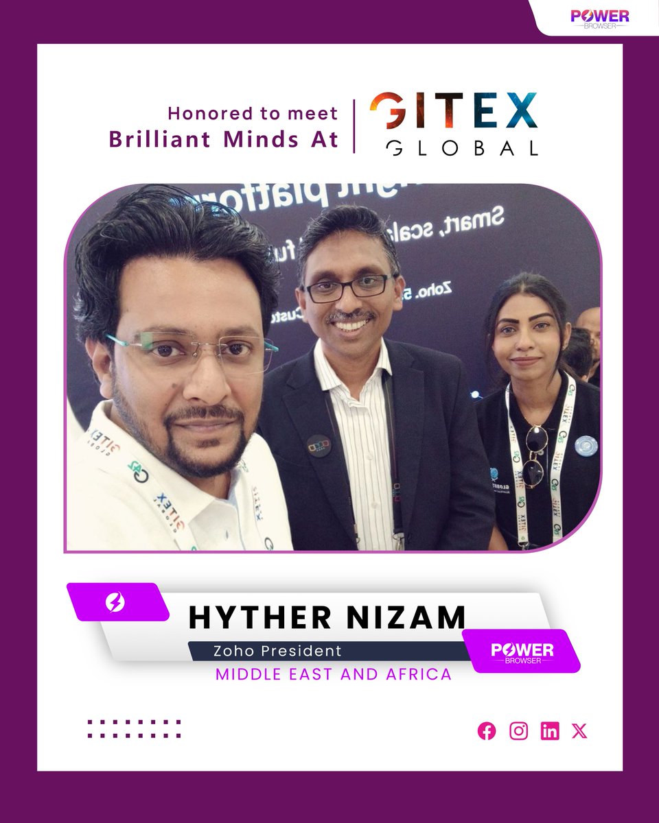 PowerBrowser's tweet image. An inspiring start to GITEX Global 2025! Honored to meet with @hyther Nizam, President of @ZohoAfrica.

Our @PowerBrowser team is proud to be part of this vibrant tech community driving change and empowering businesses across the globe.

#GITEX2025 #PowerBrowser #ZohoExperience