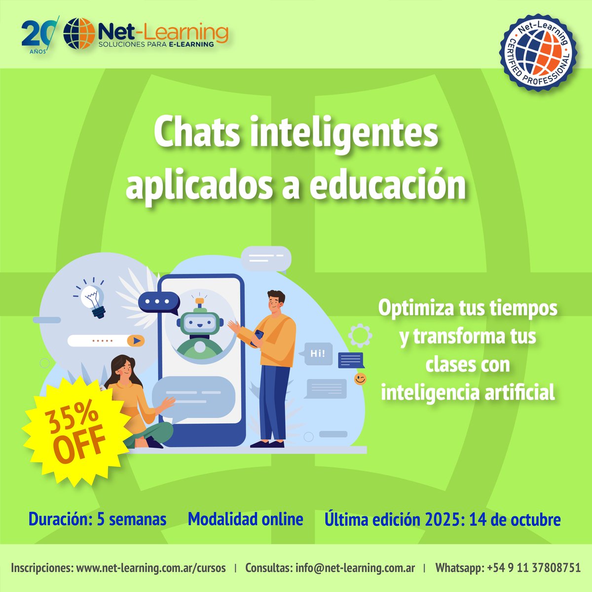 netlearning20's tweet image. ¡Incorpora la IA a tus prácticas educativas! Curso online 𝐂𝐡𝐚𝐭𝐬 𝐢𝐧𝐭𝐞𝐥𝐢𝐠𝐞𝐧𝐭𝐞𝐬 𝐚𝐩𝐥𝐢𝐜𝐚𝐝𝐨𝐬 𝐚 𝐞𝐝𝐮𝐜𝐚𝐜𝐢ó𝐧.
➨ net-learning.com.ar/curso/basicos-… 𝟯𝟱% 𝗱𝗲 𝗱𝗲𝘀𝗰𝘂𝗲𝗻𝘁𝗼. Inicia el 14/10. ¡Inscríbete hasta el 21/10!
WhatsApp: +54911 3780 8751
#cursos…
