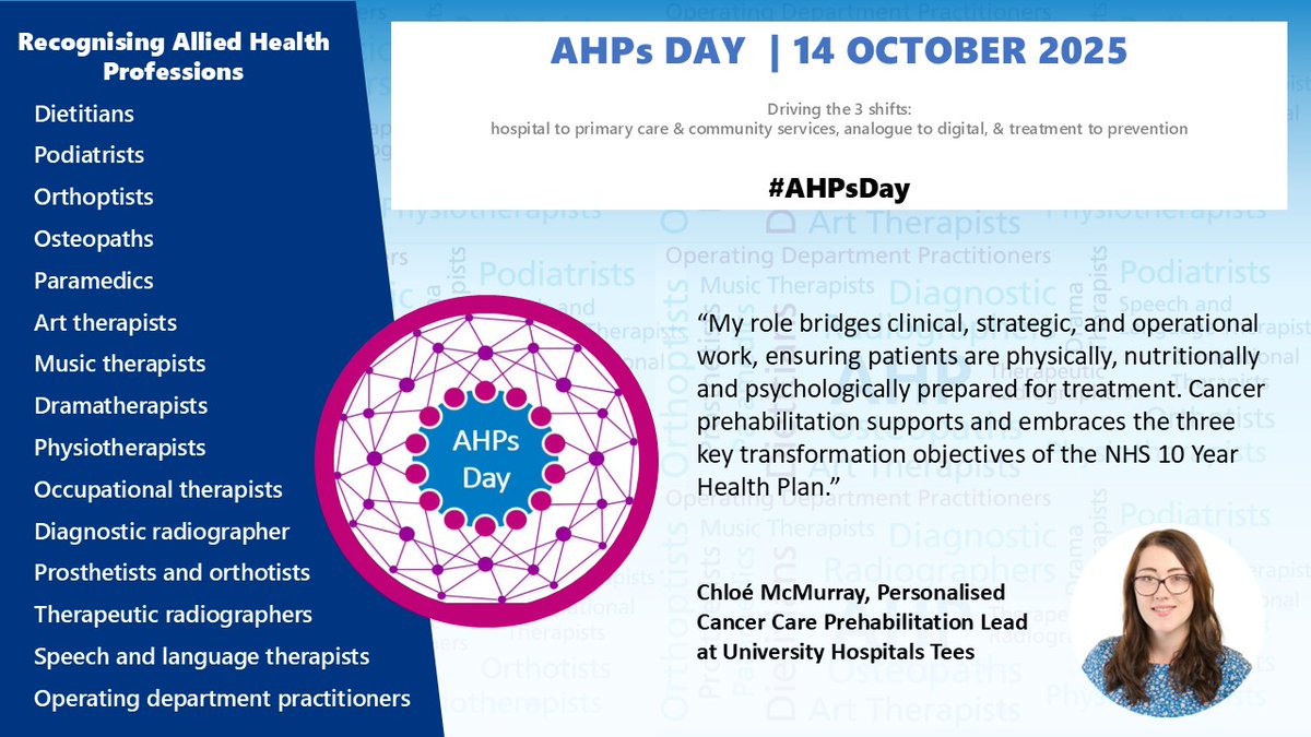 Chloé McMurry is a prehabilitation lead <a href="/NTeesHpoolNHSFT/">North Tees and Hartlepool NHS Foundation Trust</a> and explains how prehab is already aligned to the three key objectives of the 10-year health plan 👇 👇 #AHPsDay 
<a href="/NENC_NHS/">North East and North Cumbria NHS</a>