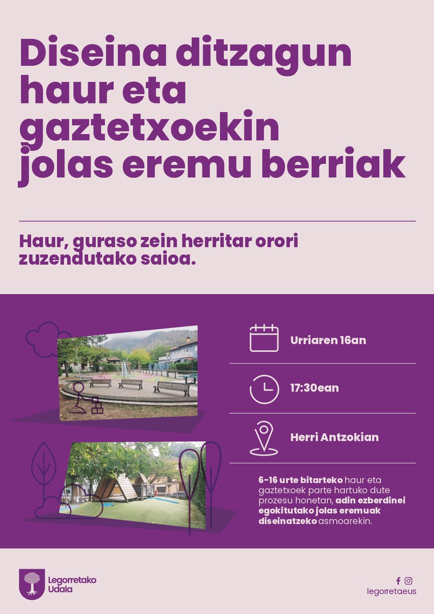 📍 Jolas eremuen inguruko parte-hartze saioa.

ℹ️ labur.eus/hczoqjbm

#Legorreta