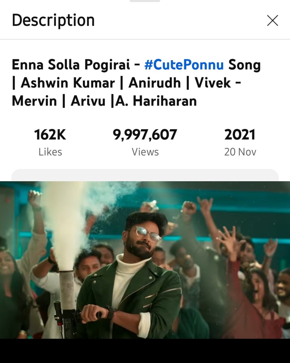 #Ashwinkumar's CutePonnu song from ESP is now streaming with 9,997,607 views. 💥
Likes: 162+k 💥
10M loading...🥳💥