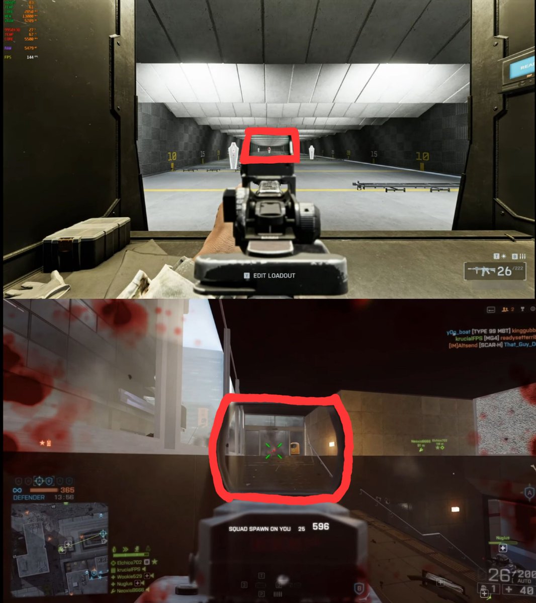Yegkeee's tweet photo. @Spazieyyy @DRUNKKZ3 I hope the developers see what we’re writing. In their previous and similar games, the holographic sights weren’t positioned this far away. Many players feel the same way — Aiming is the thing you do most in the game, and when it feels uncomfortable. https://t.co/ROUGzsK9oP