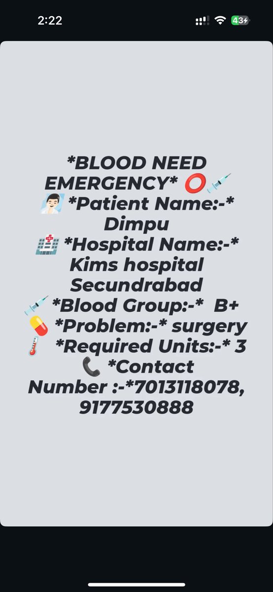 BloodLineInd's tweet image. #urgentrequirement #hyderabad