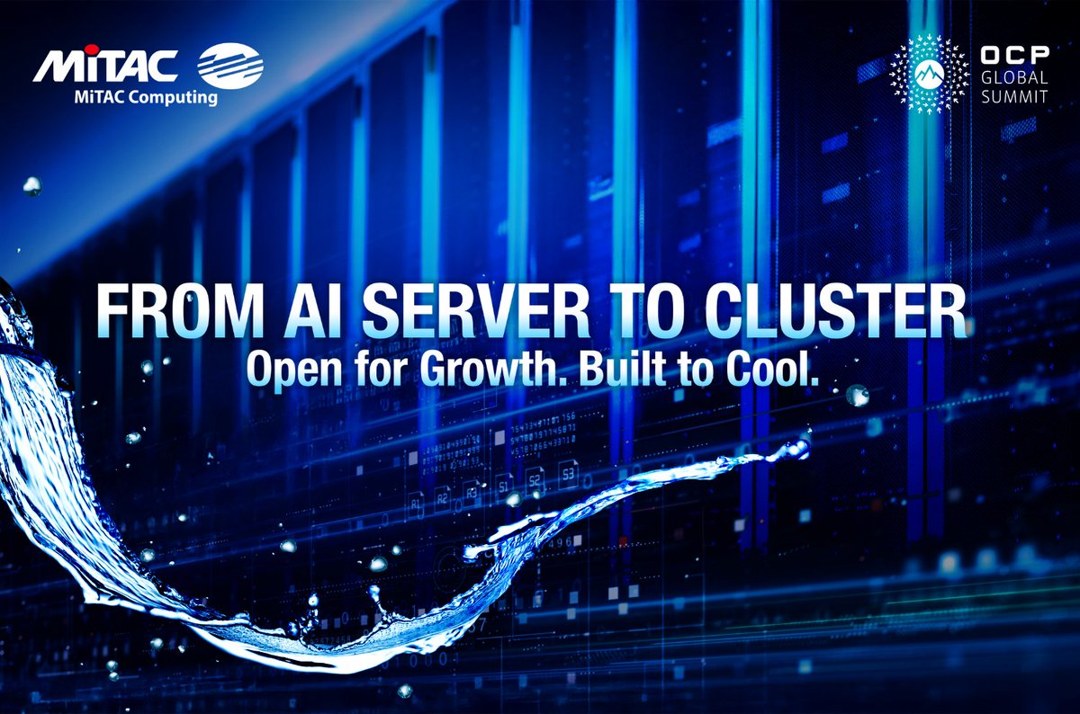 MiTACcomputing's tweet image. From AI server to full cluster.
At #OCPGlobalSummit2025, we showcase liquid-cooled rack-level solutions and open firmware innovations for next-gen #AI and #HPC performance.
📍 Booth C14 | Oct 13–16 | San Jose
PR👉pse.is/OCP2025PR