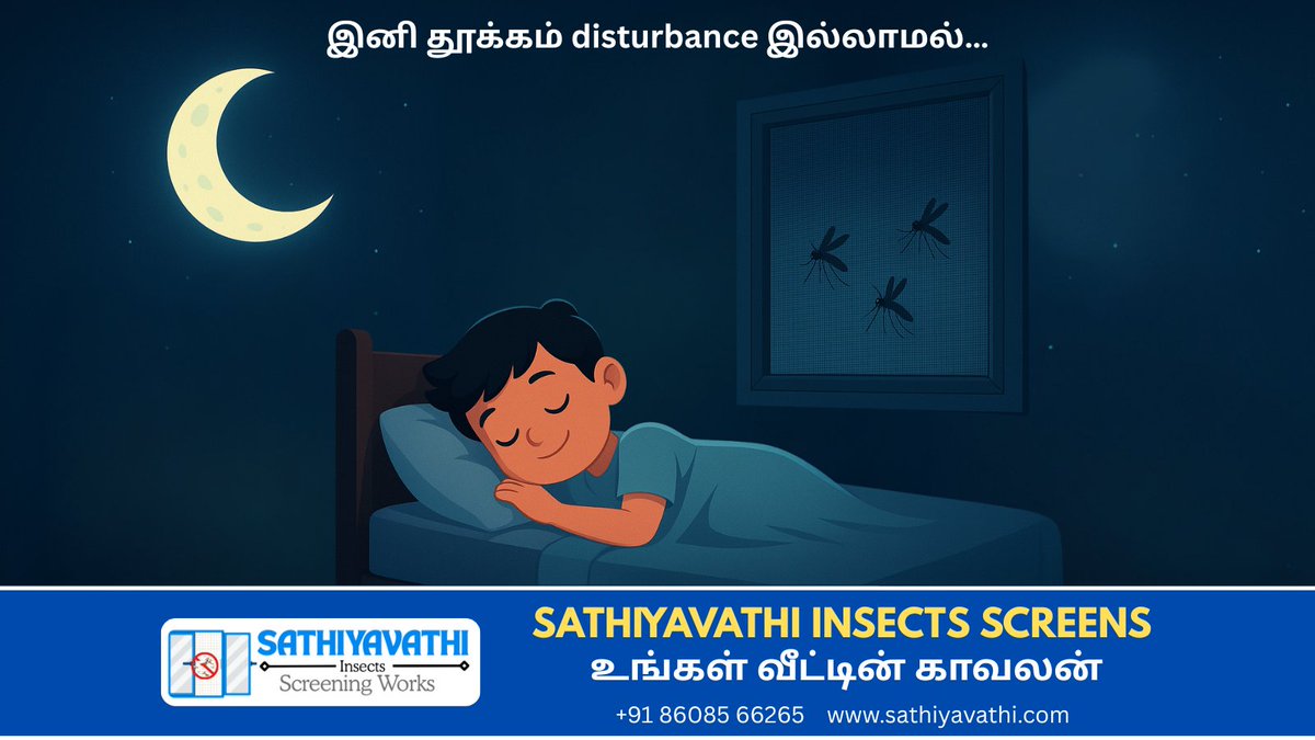 Sathiya_MSW's tweet image. கொசுக்கள் தூக்கத்தையும் நிம்மதியையும் கெடுக்குதா?😣🦟அதுக்கு இப்போ Full Stop✋
#Sathiyavathi #insectscreen வச்சா – இனி காற்று மட்டும் உள்ளே வரும்,  கொசுக்கள் வரமாட்டாங்க! 💨🚫சுகமான தூக்கம், அமைதியான இரவு, பாதுகாப்பான வீடு! 🏡💤

📞86085 66265 | 🌐sathiyavathi.com

#viral