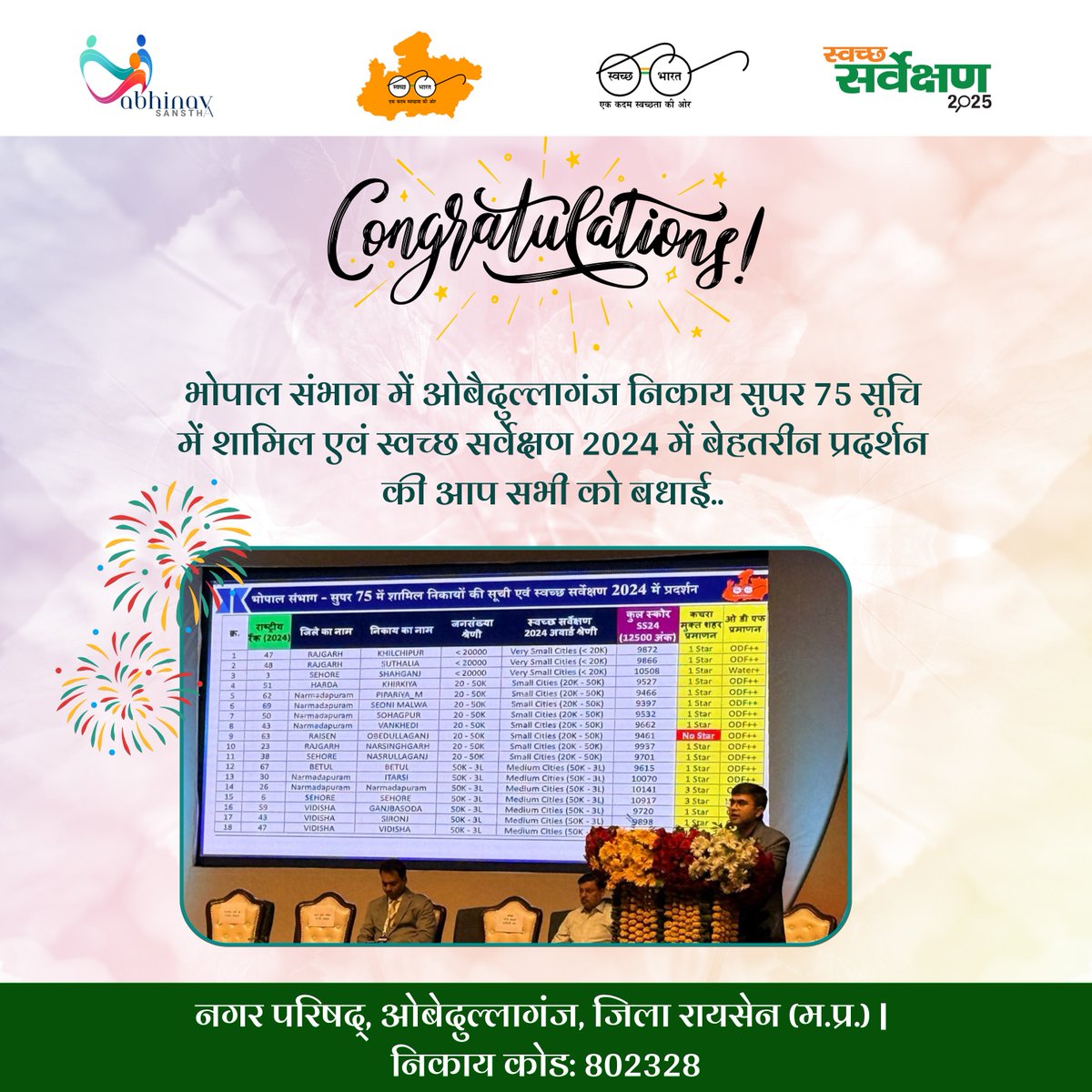 swachhobed11655's tweet photo. Congratulations🎉

#Cleanobaidullaganj #SwachhBharat #CleanIndia #JanBhagidari #super75 https://t.co/xESckrDA2n