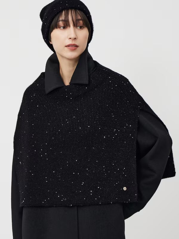 【完売品‼️】新品未使用　PLST プラステ　スパンコールニットケープ ブラック PLST(プラステ)公式 | スパンコールニットケープ