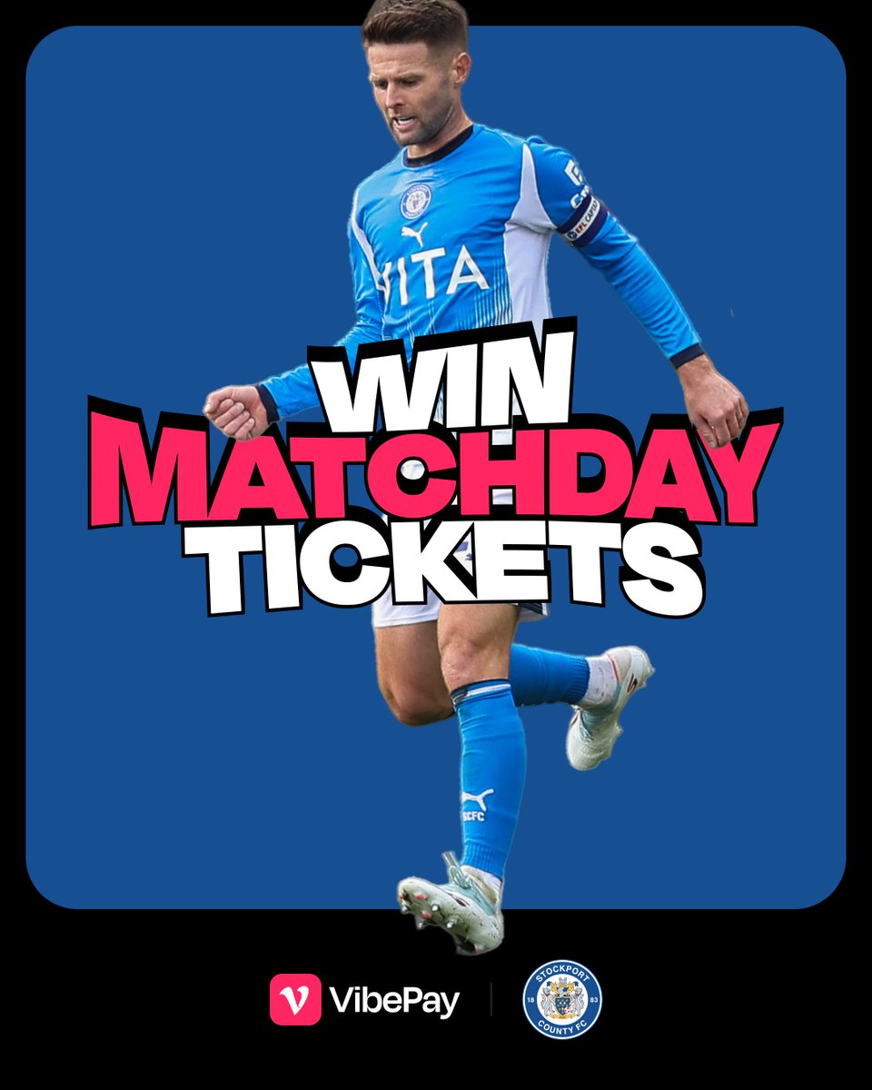 VibePay (@vibepay) on Twitter photo 🎟️ Ticket Giveaway 🎟️
We’re giving TWO lucky winners a pair of tickets each to watch Stockport County vs Exeter City on Saturday 18 October 🔵 ⚪️
As an Official Partner of <a href="/StockportCounty/">Stockport County</a>, VibePay is buzzing to get you in the stands at Edgeley Park ⚽️
To enter:
💙 Like this 🎟️ Ticket Giveaway 🎟️
We’re giving TWO lucky winners a pair of tickets each to watch Stockport County vs Exeter City on Saturday 18 October 🔵 ⚪️
As an Official Partner of <a href="/StockportCounty/">Stockport County</a>, VibePay is buzzing to get you in the stands at Edgeley Park ⚽️
To enter:
💙 Like this