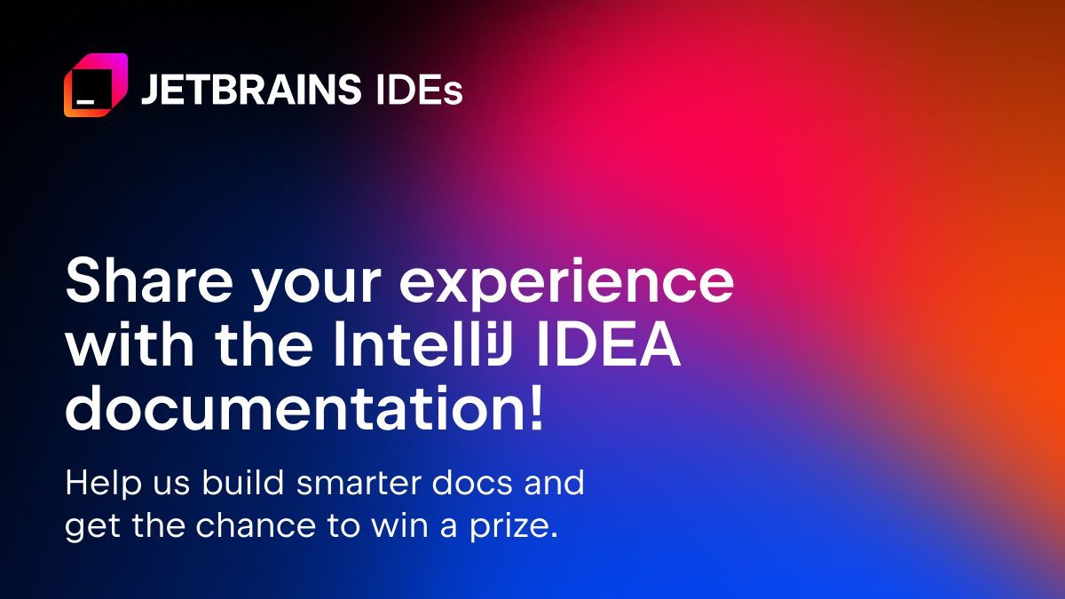 intellijidea's tweet image. Help us improve the IntelliJ IDEA documentation!
By completing a short survey, you'll get the chance to win a USD 100 Amazon Gift Card or a one-year personal All Products Pack subscription! 👇
surveys.jetbrains.com/s3/x-intellij-…